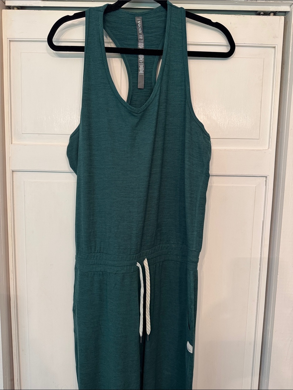 Vuori Teal Racerback Sleeveless Jumpsuit with Drawstring